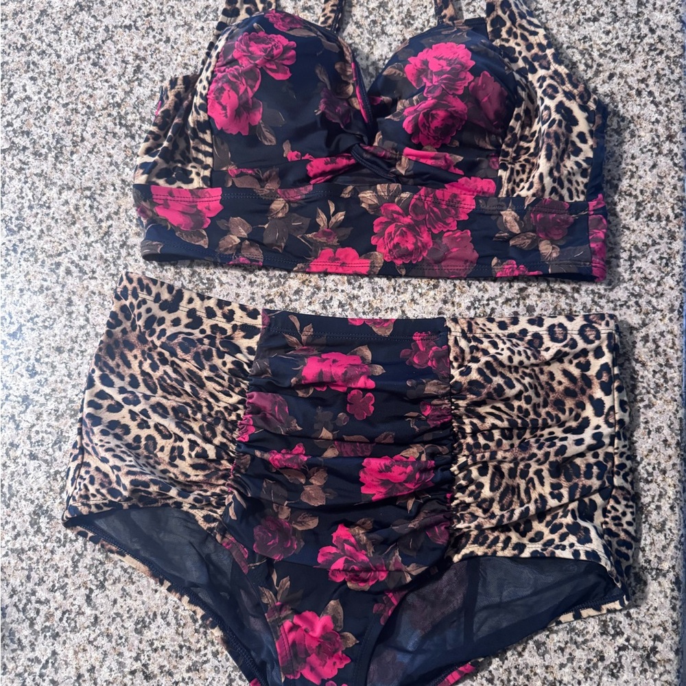 Retro Black and Brown Leopard Print bikini high waist woman’s 12 new